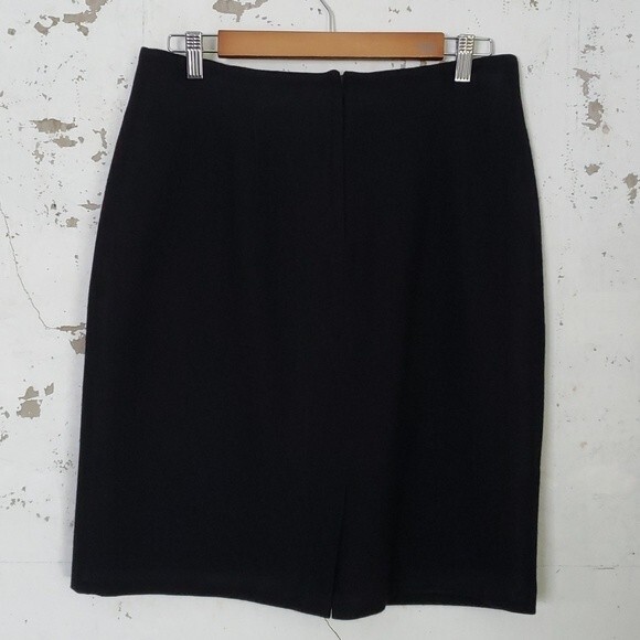 SAVANNAH Women's VINTAGE Academia Wool Teacher Straight Black Midi Skirt 8 - Picture 4 of 8